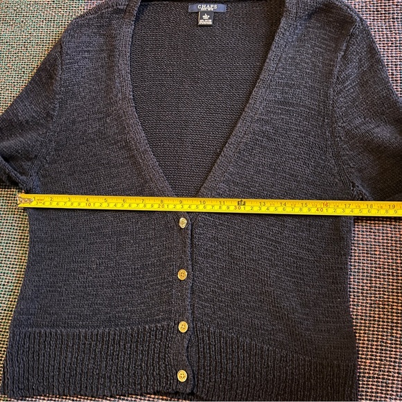 Chaps Navy Cotton Blend Cardigan, Gold Buttons - Size Large - Picture 3 of 5